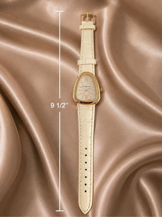Womens White Vegan Leather Crystal Watch Rose Gold Tone Elegant Dress Watch